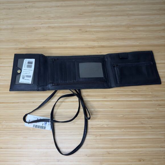 Vintage Laura Gayle Leather Wallet Black Wristlet Crossbody Deadstock NWT - Picture 4 of 10